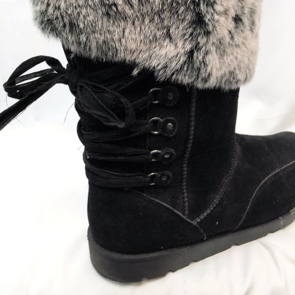 Rampage Womens Aligner Winter Snow Boots Black Mid Calf Lace Up Faux Fur 9.5 - Picture 7 of 10